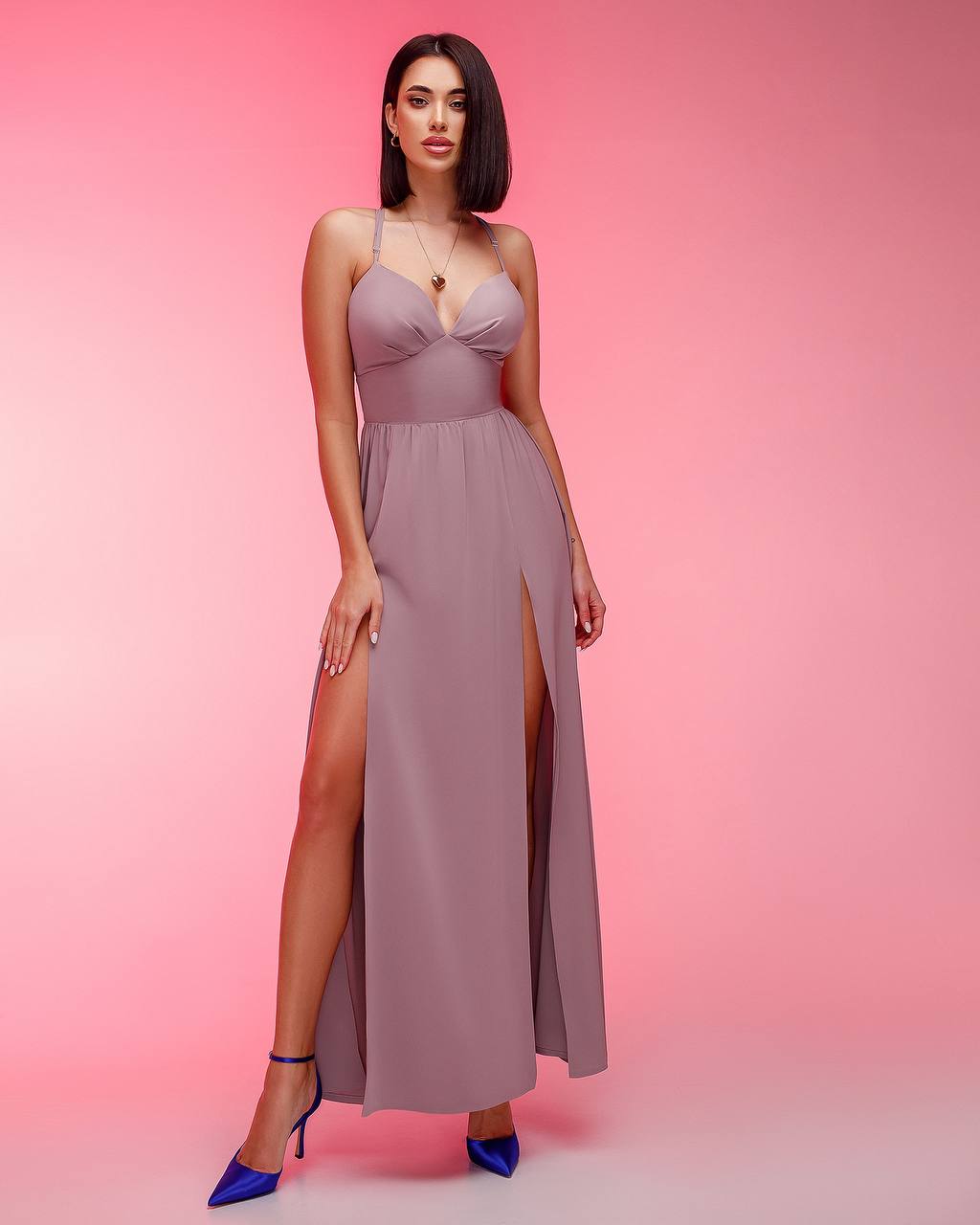 Elegant Crepe-Silk Evening Dress with High Slits for Women