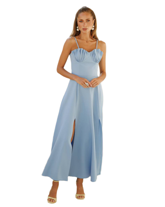 Elegant Diagonal Crepe Spaghetti Strap Dress with Front Slits
