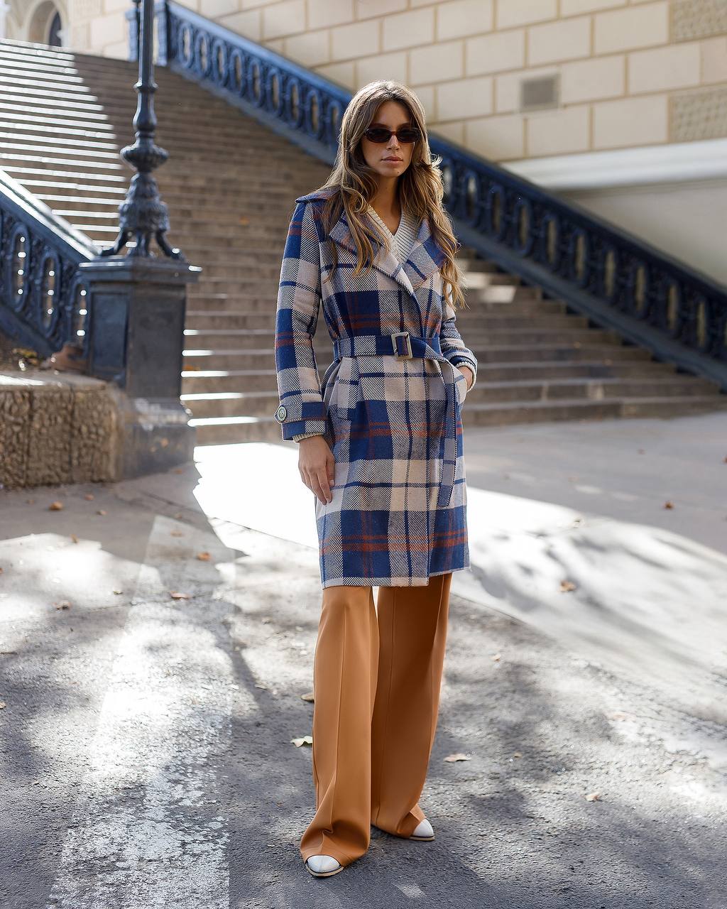 Womens Long Blue Plaid Turkish Coat