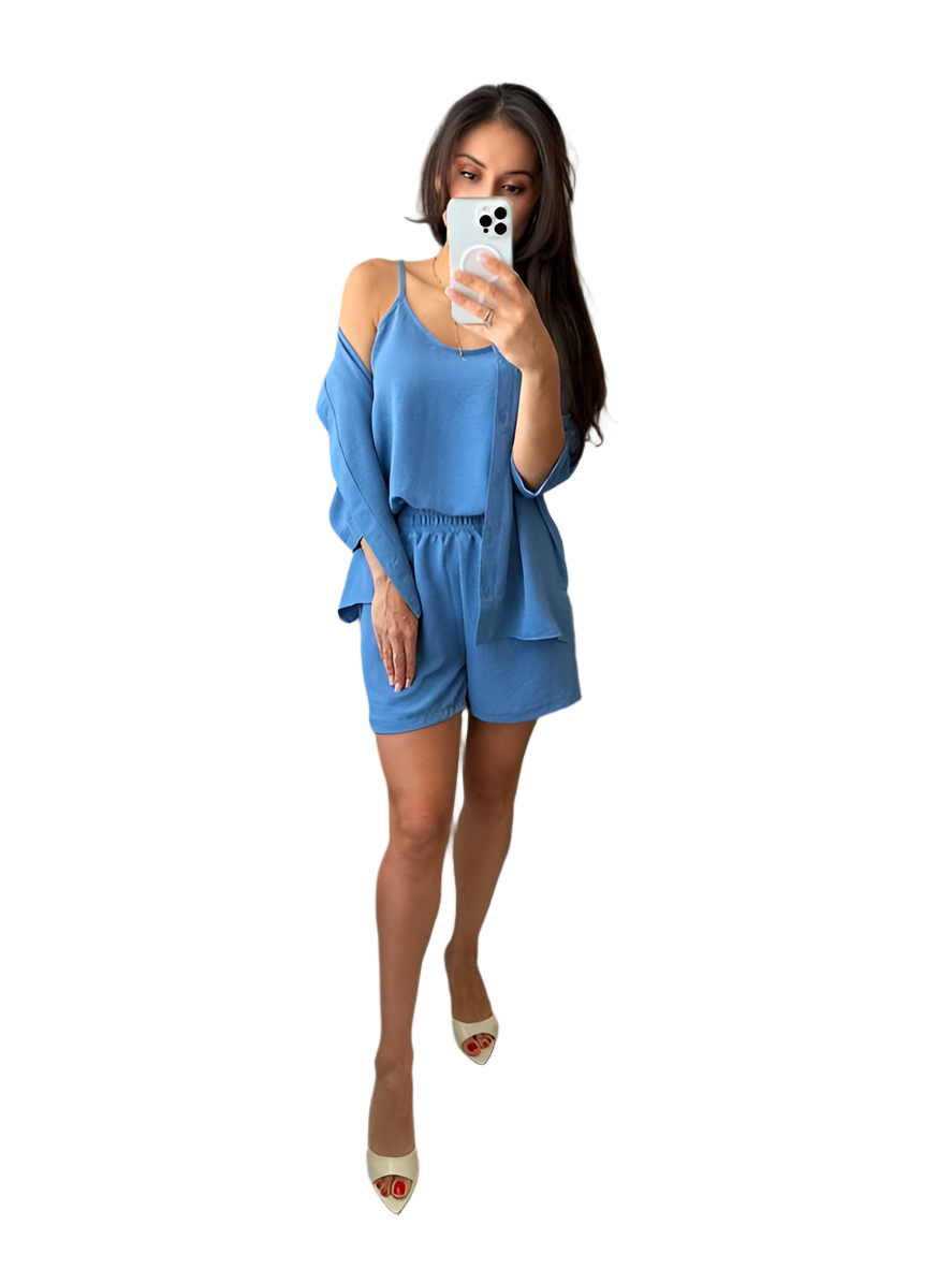 Lightweight Summer Three-Piece Suit with Shorts Tank Top and Shirt