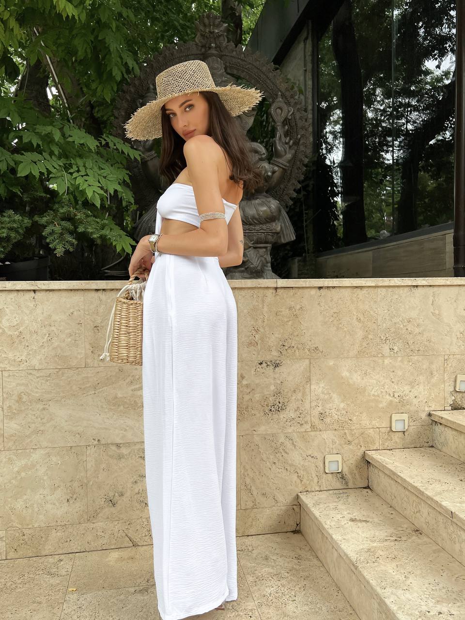 White Palazzo Pants and Multifunctional Strapless Top Set for Women