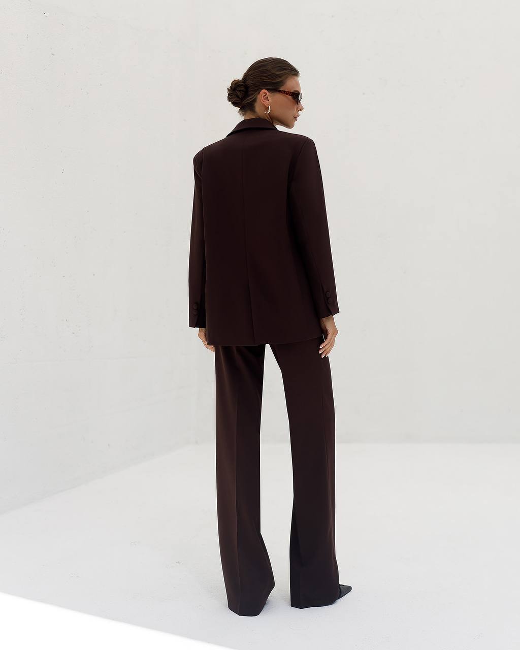Womens Double Suit Premium Diagonal Crepe Black Chocolate