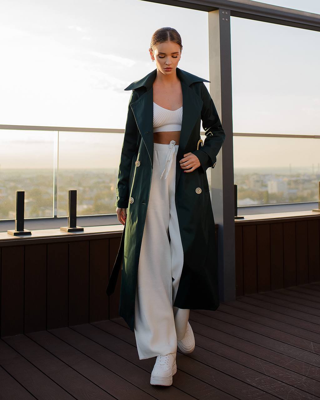 Stylish Cotton Trench Coat for Women with Pockets and Belt Slim Fit Outerwear