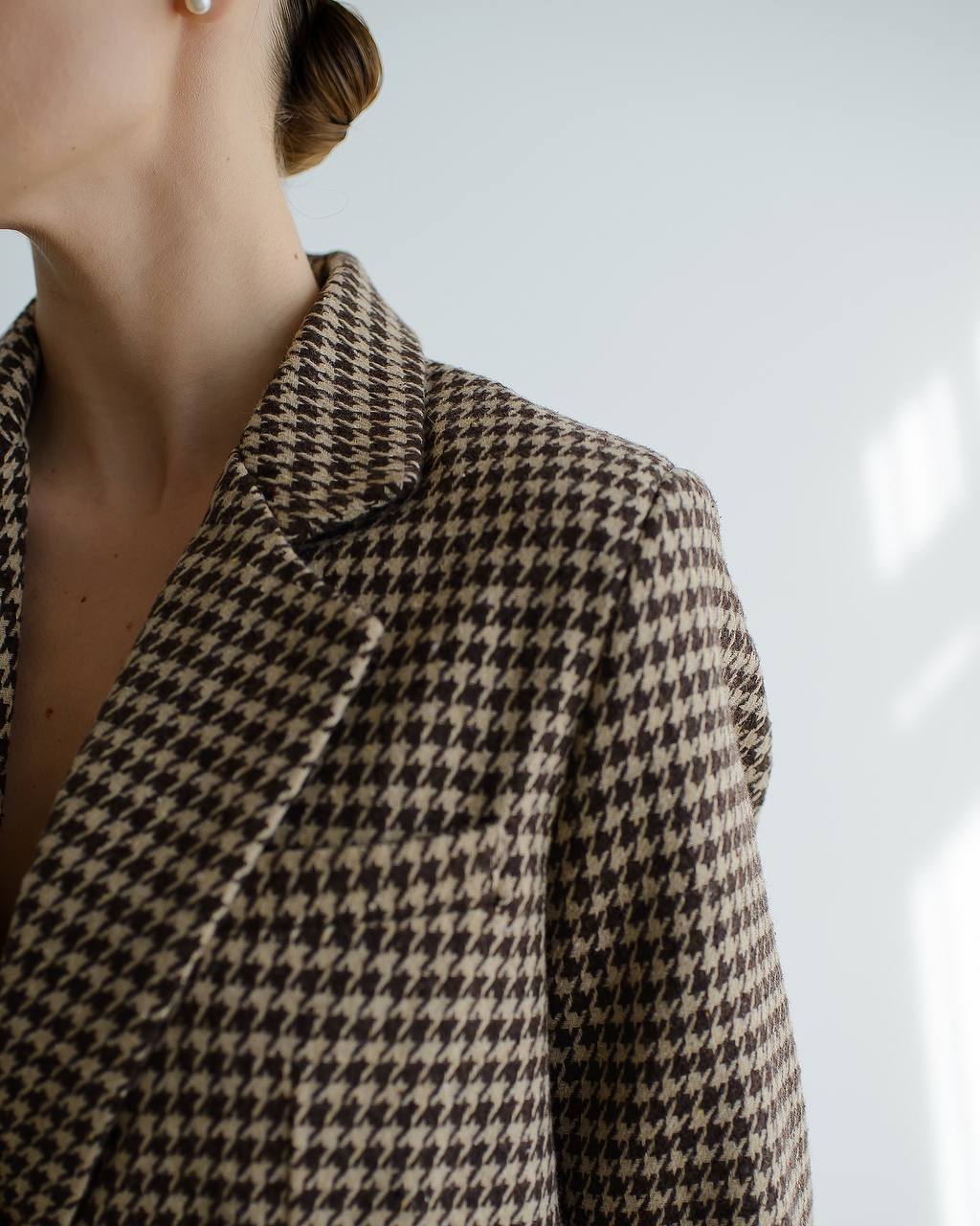 Women's Premium Houndstooth Pattern Blazer Cropped Suit Jacket