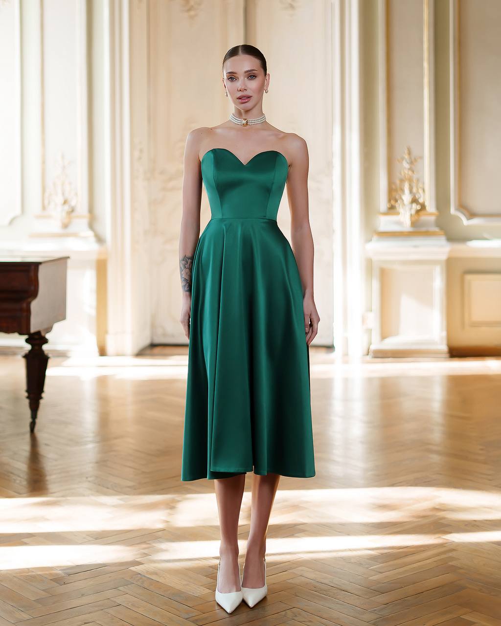Elegant Royal Satin Dress with Corset and Skirt