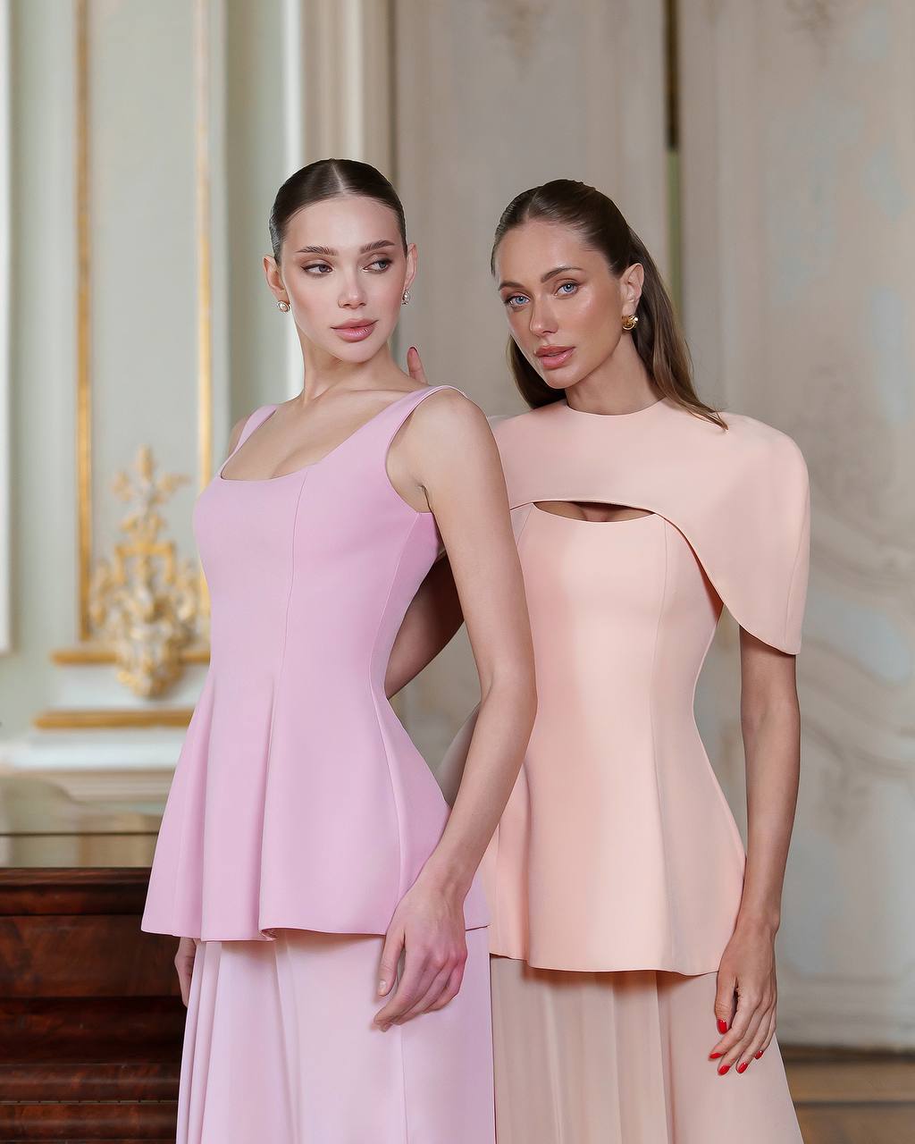 Elegant Corset Dress Set with Skirt and Cape in Premium Diagonal Suiting Crepe and Windy Chiffon