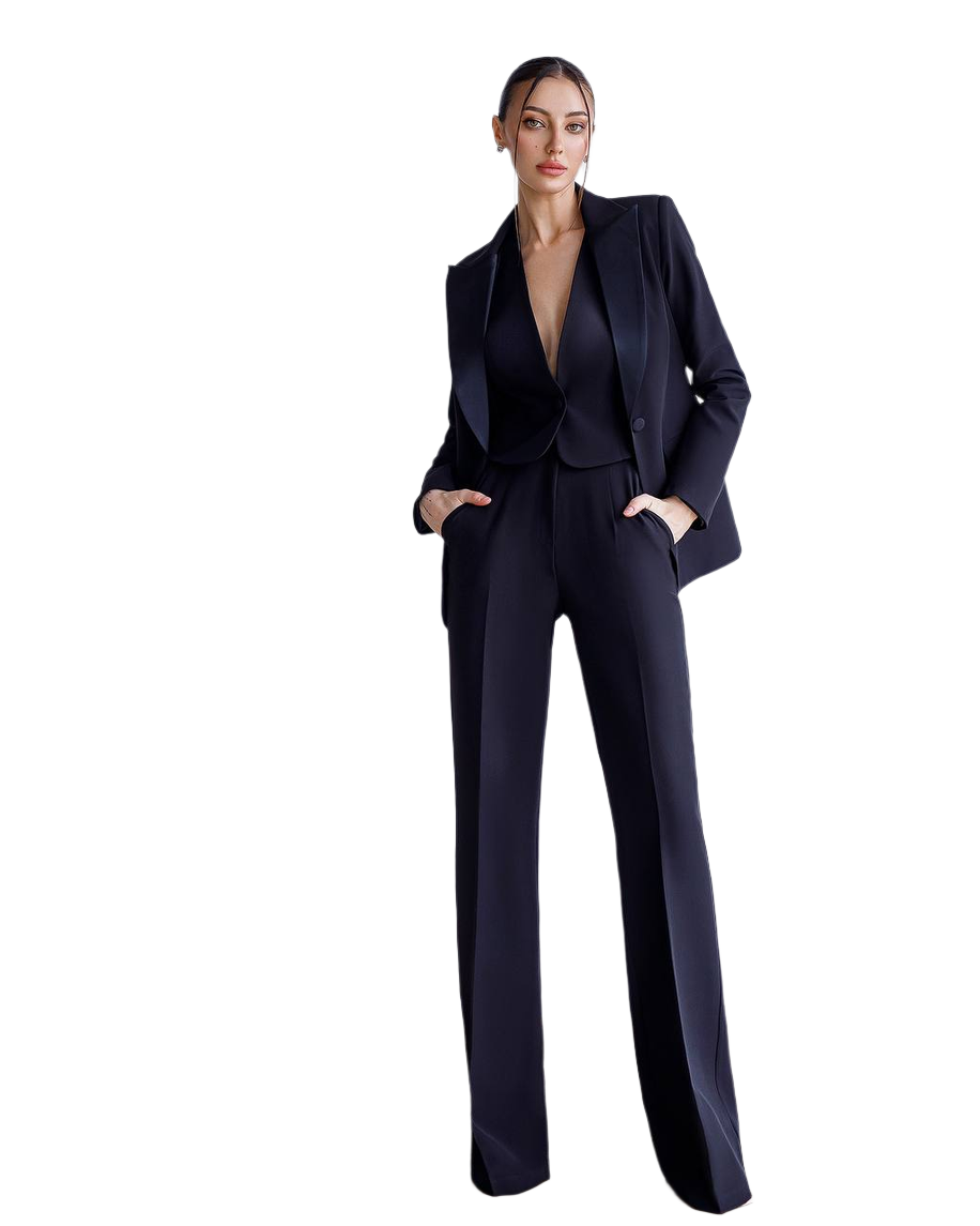 Womens Premium Diagonal Crepe Suit with Satin Collar
