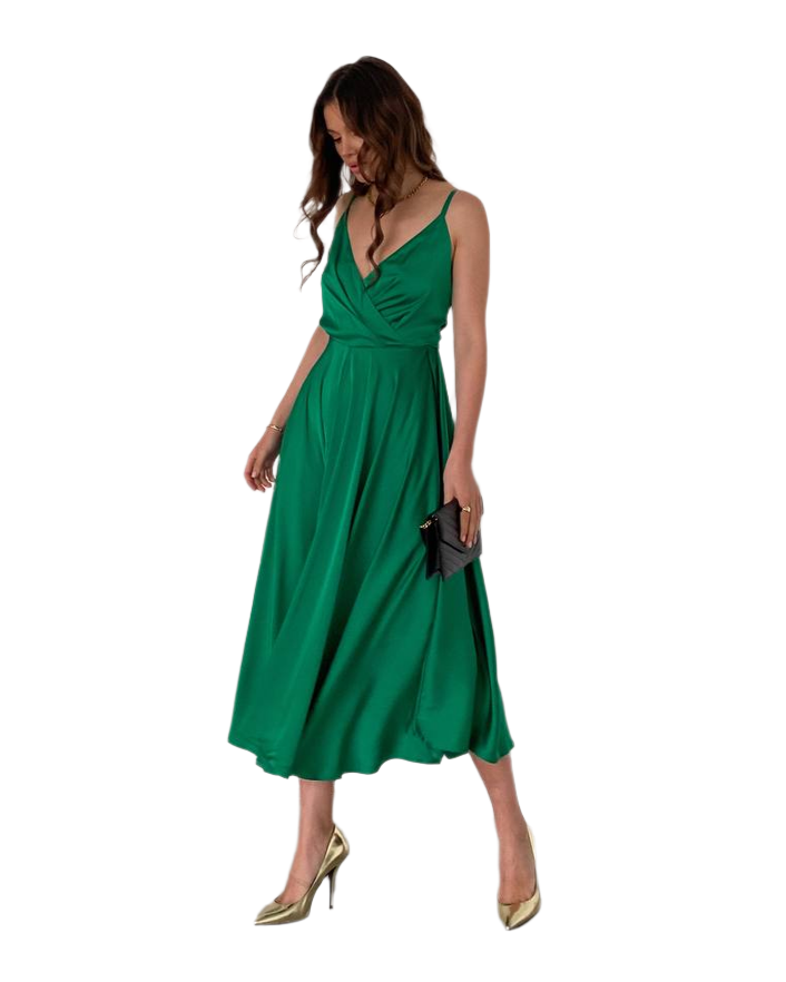 Esmeralda Green Silk Sun Dress with Adjustable Straps for Women