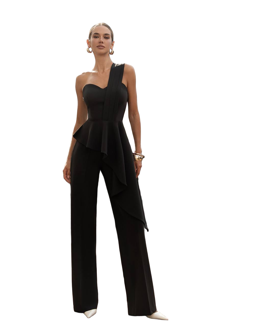 Black Peplum Top and Pants Suit Premium Crepe Diagonal