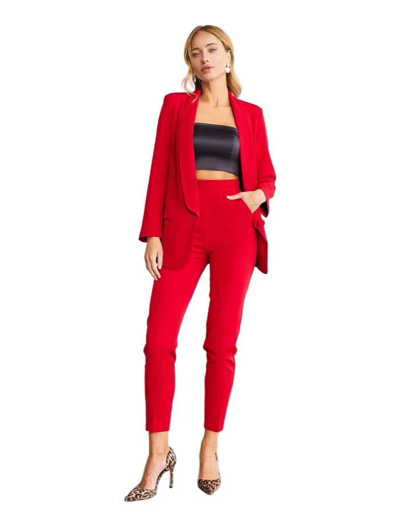 Red Diagonal Crepe Womens Tailored Suit Jacket Trousers