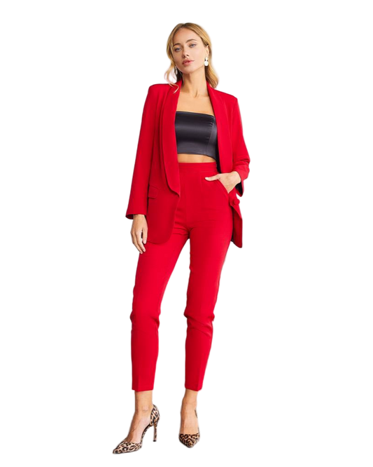 Red Diagonal Crepe Womens Tailored Suit Jacket Trousers
