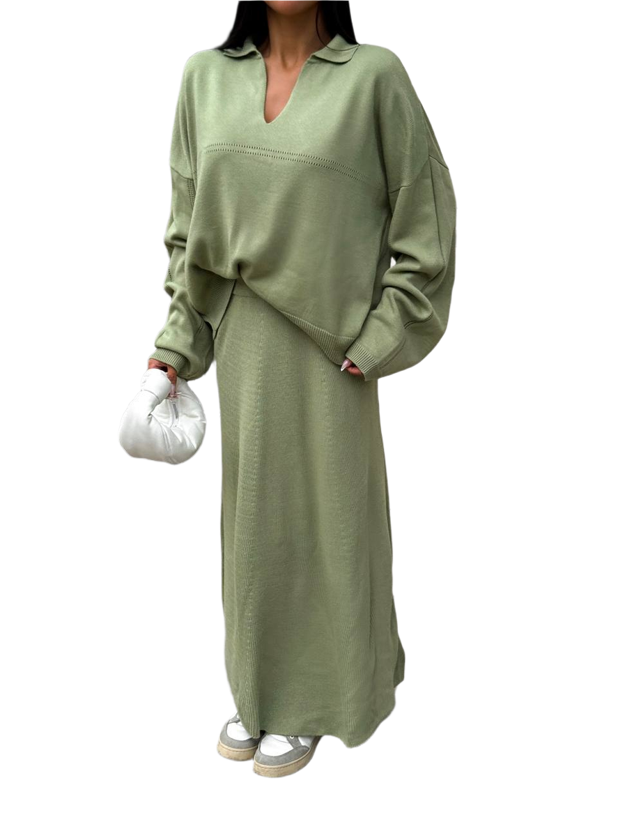 Womens Luxury Cotton Greta Suit Long Skirt and Blouse Set