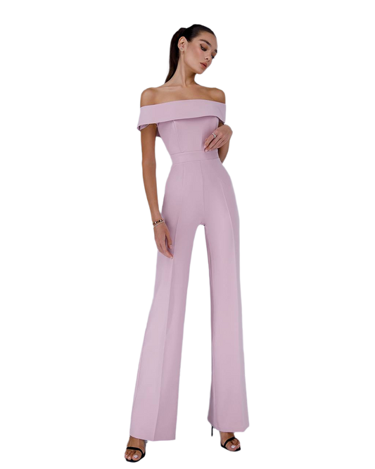 Elegant Off Shoulder Women's Jumpsuit in Soft Pink