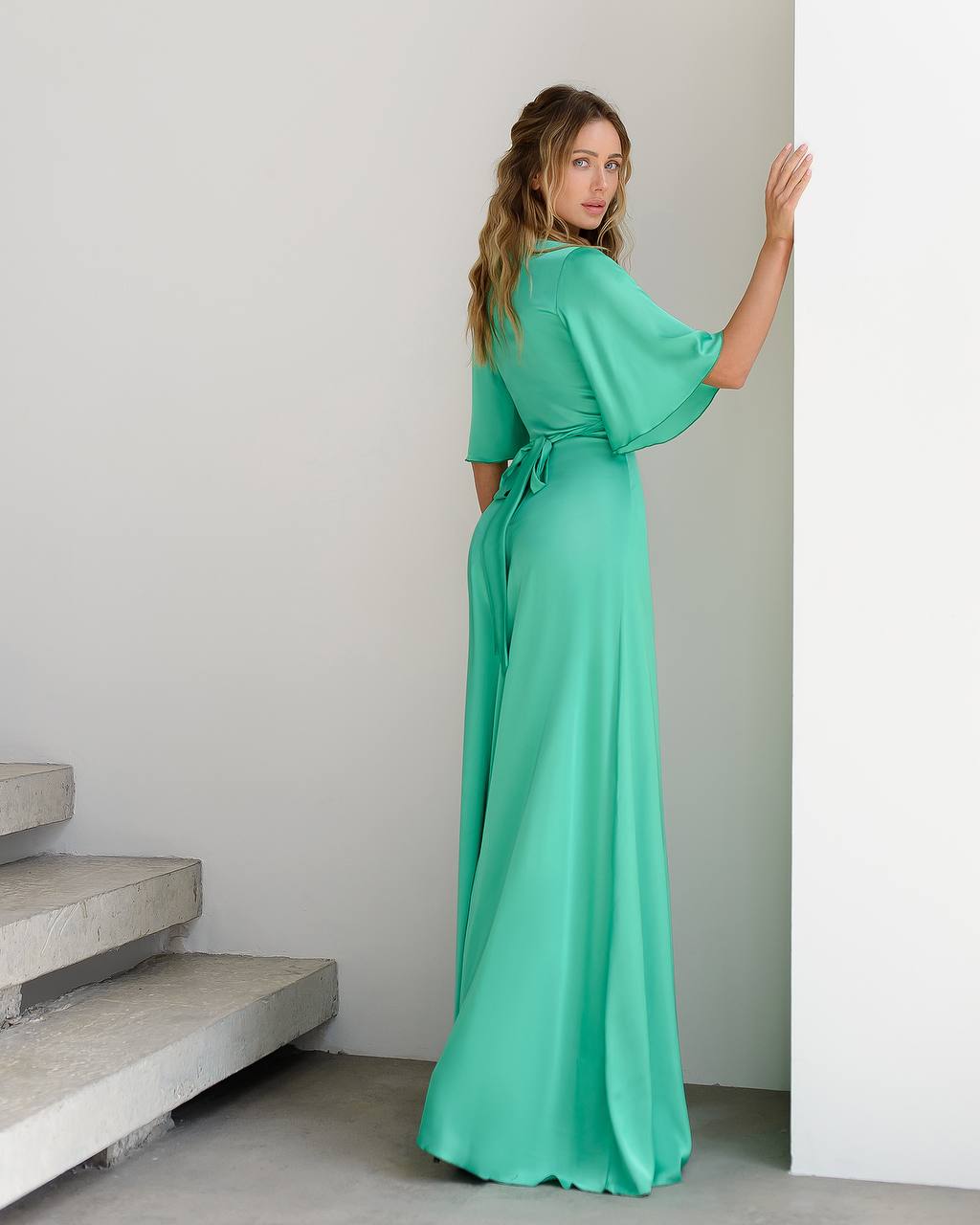 Elegant Long Sleeve Silk Dress with Pockets in Green, Beige, or Graphite for Special Occasions