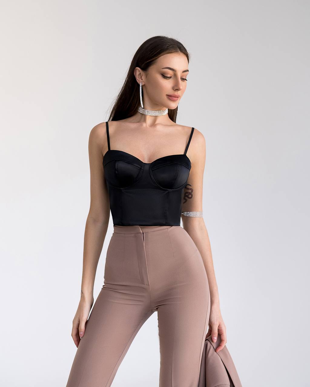Womens Satin Crop Top with Spaghetti Straps