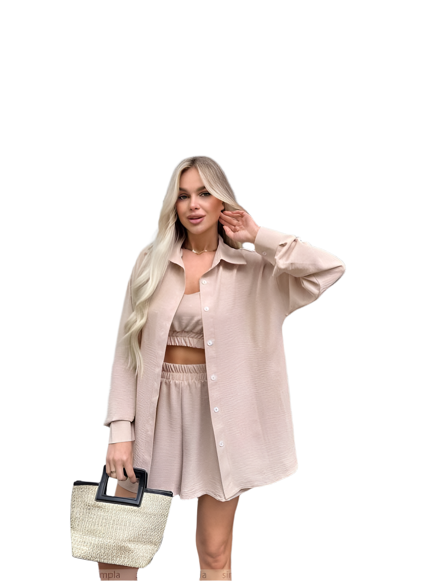 Womens Beige Three-Piece Summer Suit Set