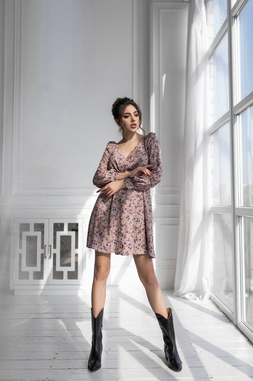 Staple Floral Print Dress for Women in Beige and Blue