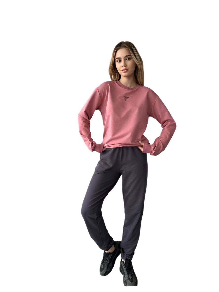 Stylish Casual Sweatshirt with Ribbed Cuffs and Neckline