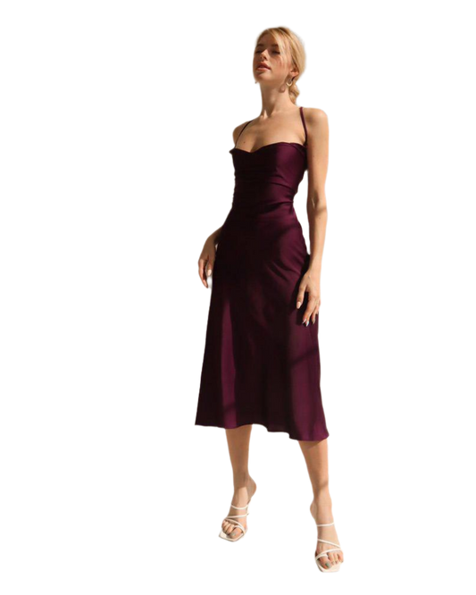 Elegant Silk Combination Dress for Women with Crisscross Back