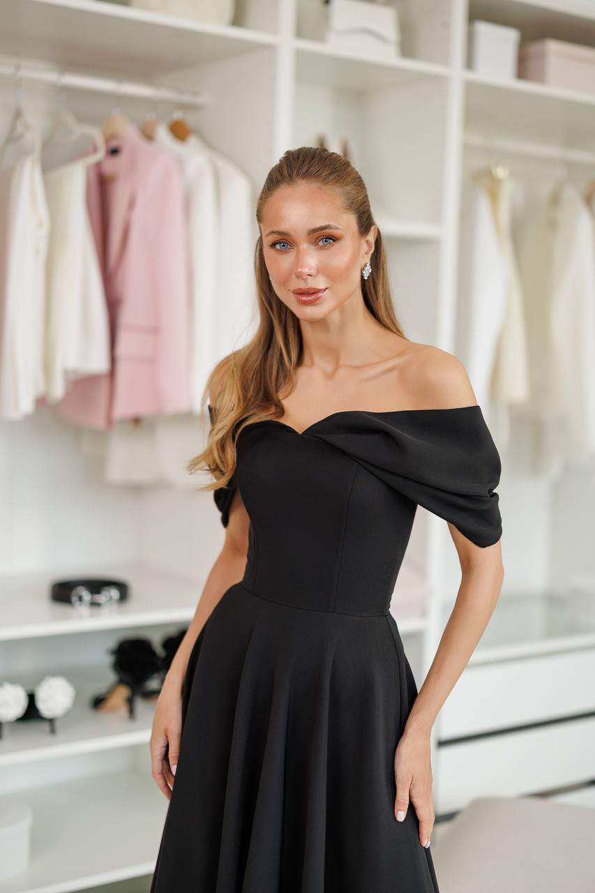 Elegant Off Shoulder Diagonal Crepe Dress for Women