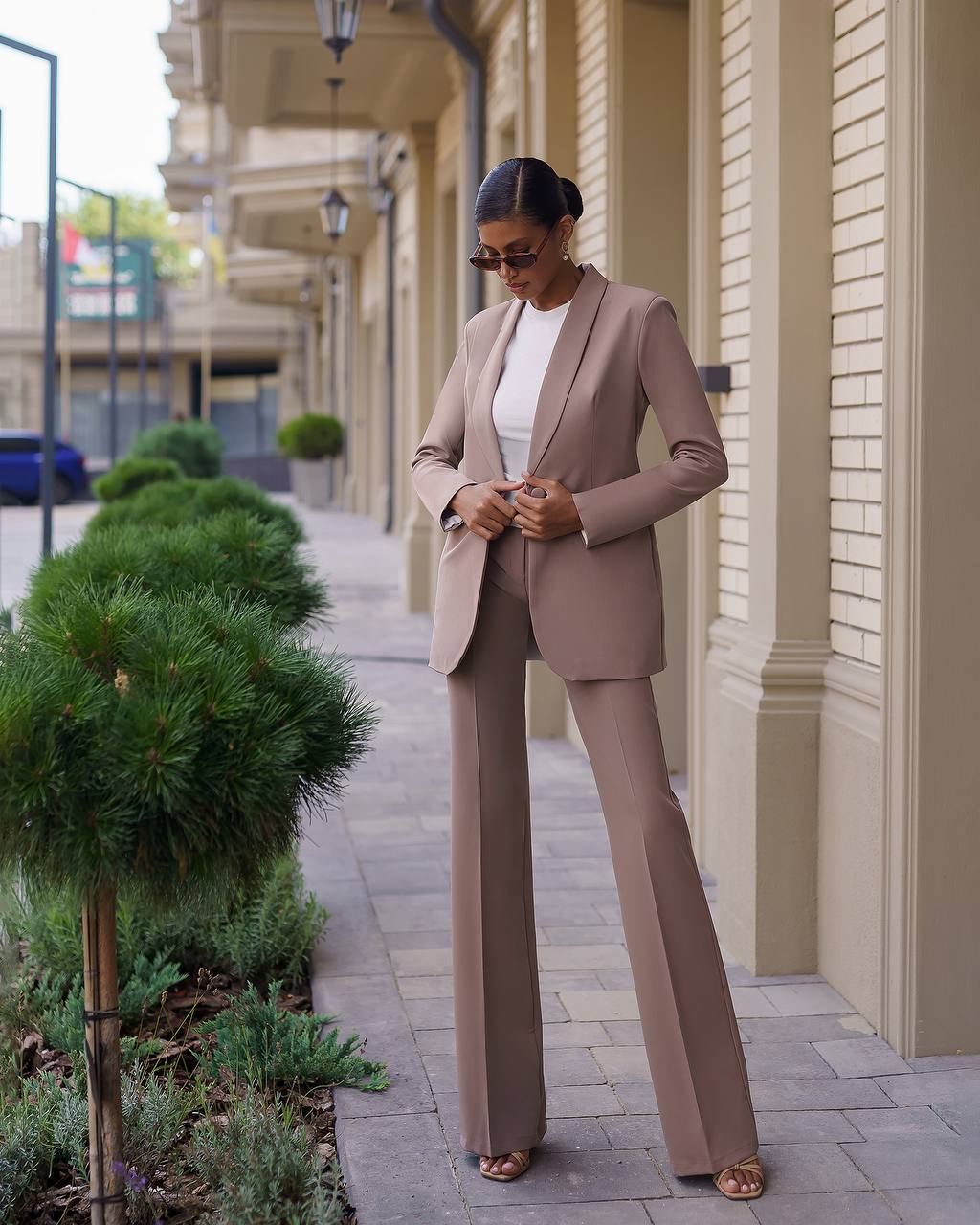 Womens Suit with Lined Blazer and Flared Pants