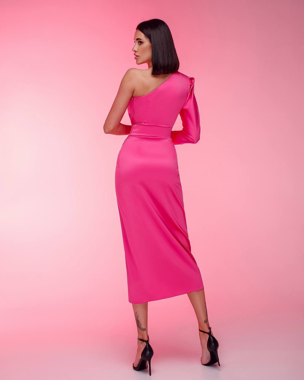 Royal Satin One Shoulder Midi Dress with Slit