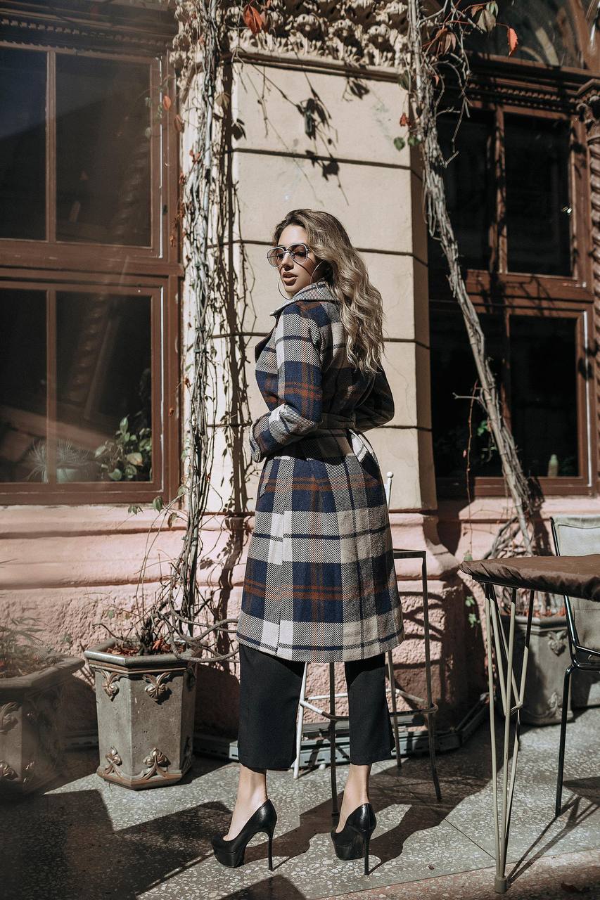 Womens Long Blue Plaid Turkish Coat