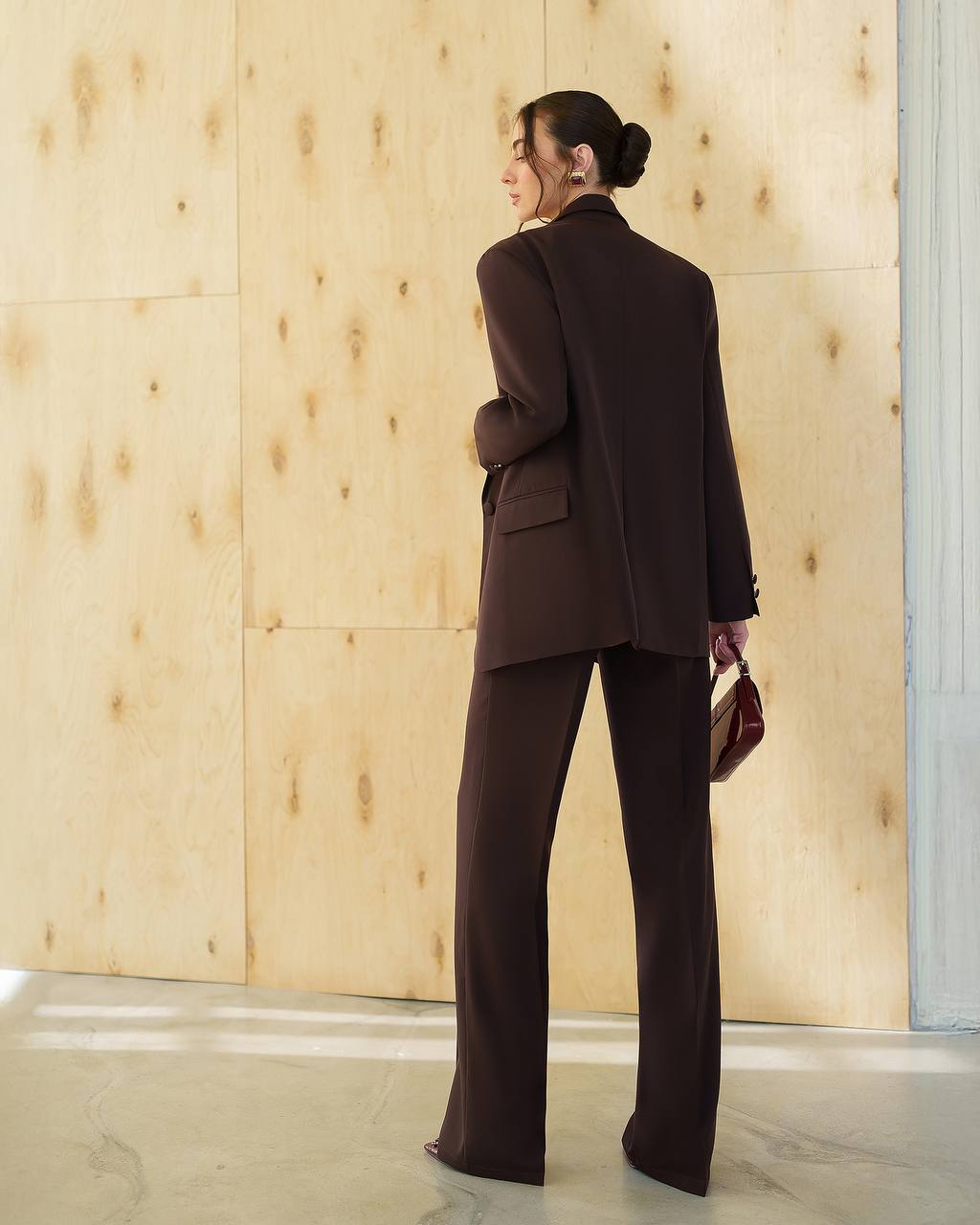 Womens Double Suit Premium Diagonal Crepe Black Chocolate