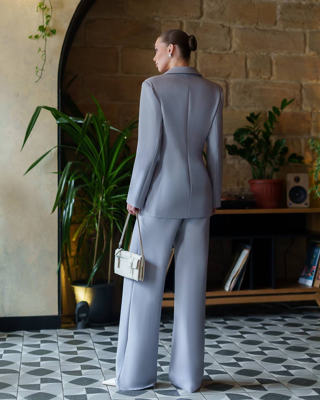 Premium Women Suit Jacket and Pants in Gray Blue