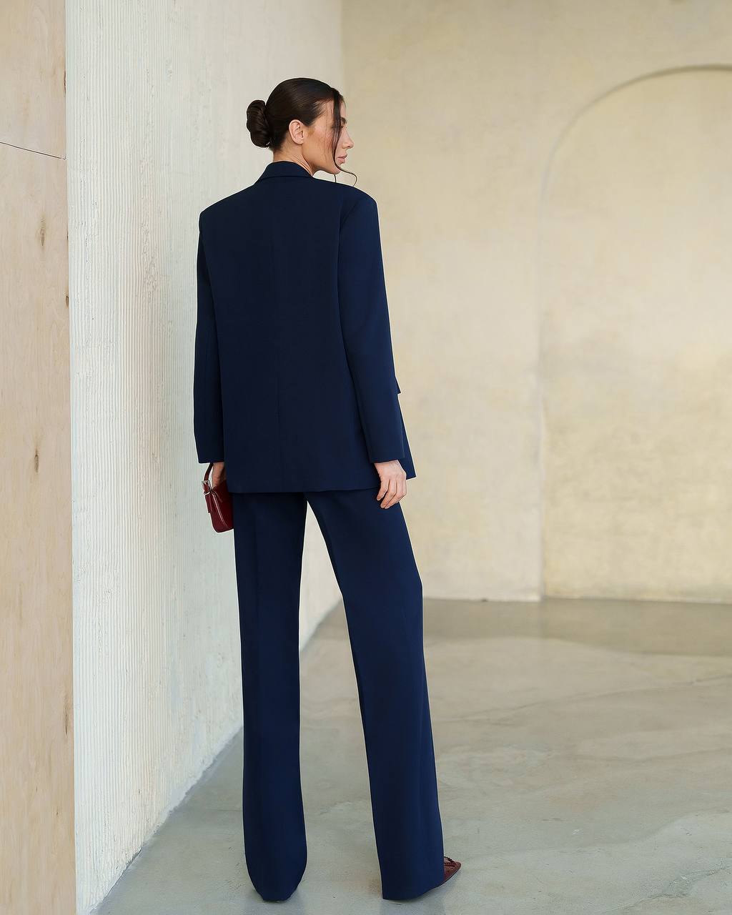 Womens Premium Navy Blue Three Piece Suit Blazer Vest Trousers