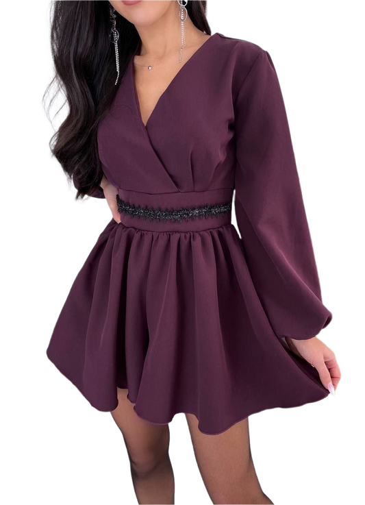 Purple dress with long sleeves on a white background