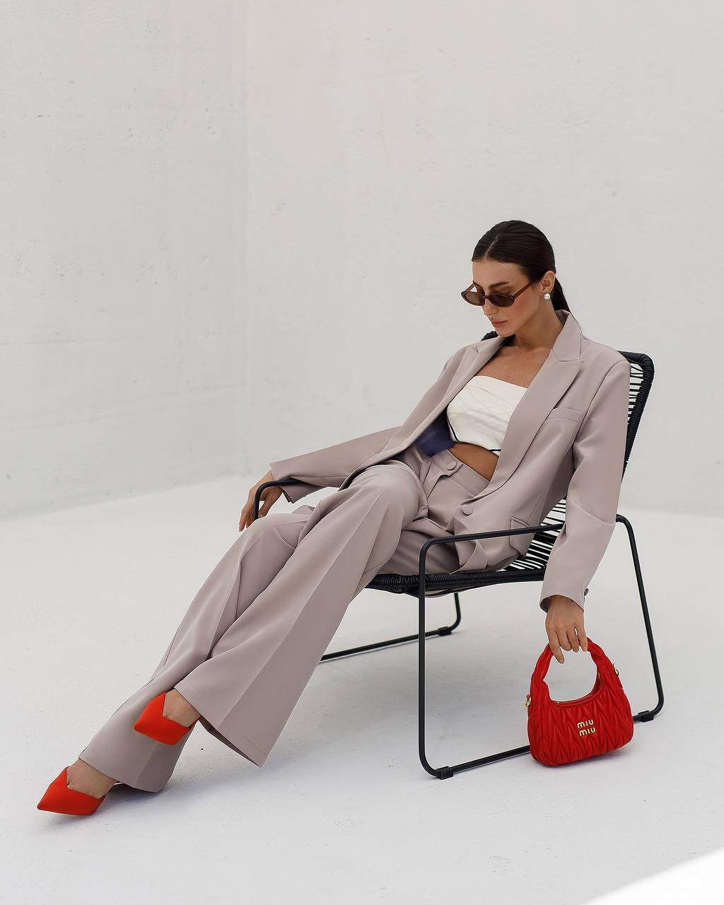 Womens Double Suit Premium Diagonal Suiting Crepe Blazer and Pants