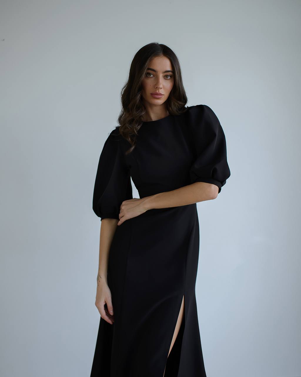 Elegant Women Midi Dress in Premium Diagonal Crepe Fabric