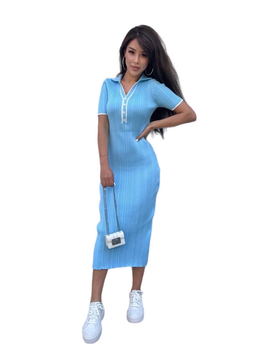 Cindy Blue Ribbed Knit Dress for Women