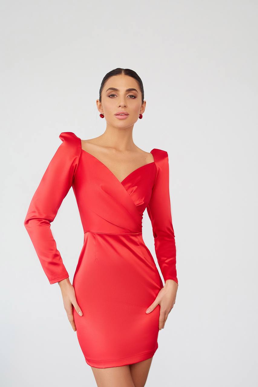 Red dress with long sleeves on a white background