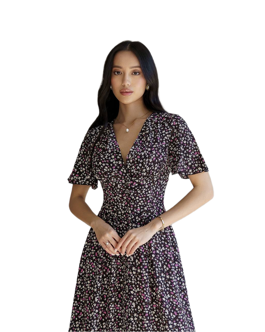 Floral Printed Staple Fabric Midi Dress for Women