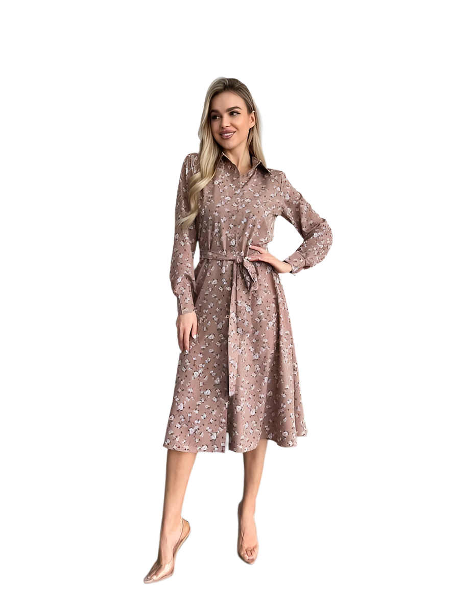 Spring Floral Print Midi Dress with Belt