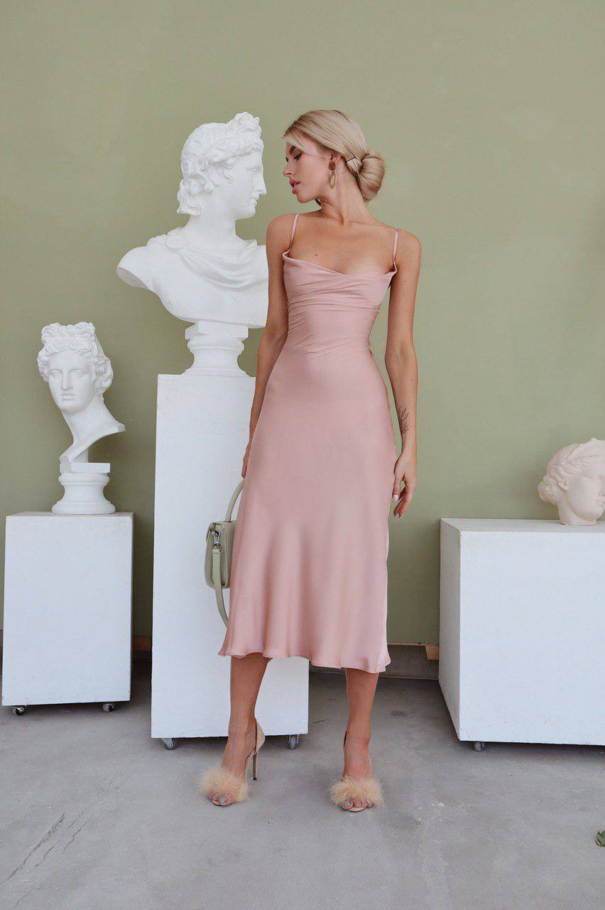 Silk Combination Dress with Back Tie Detail for Women