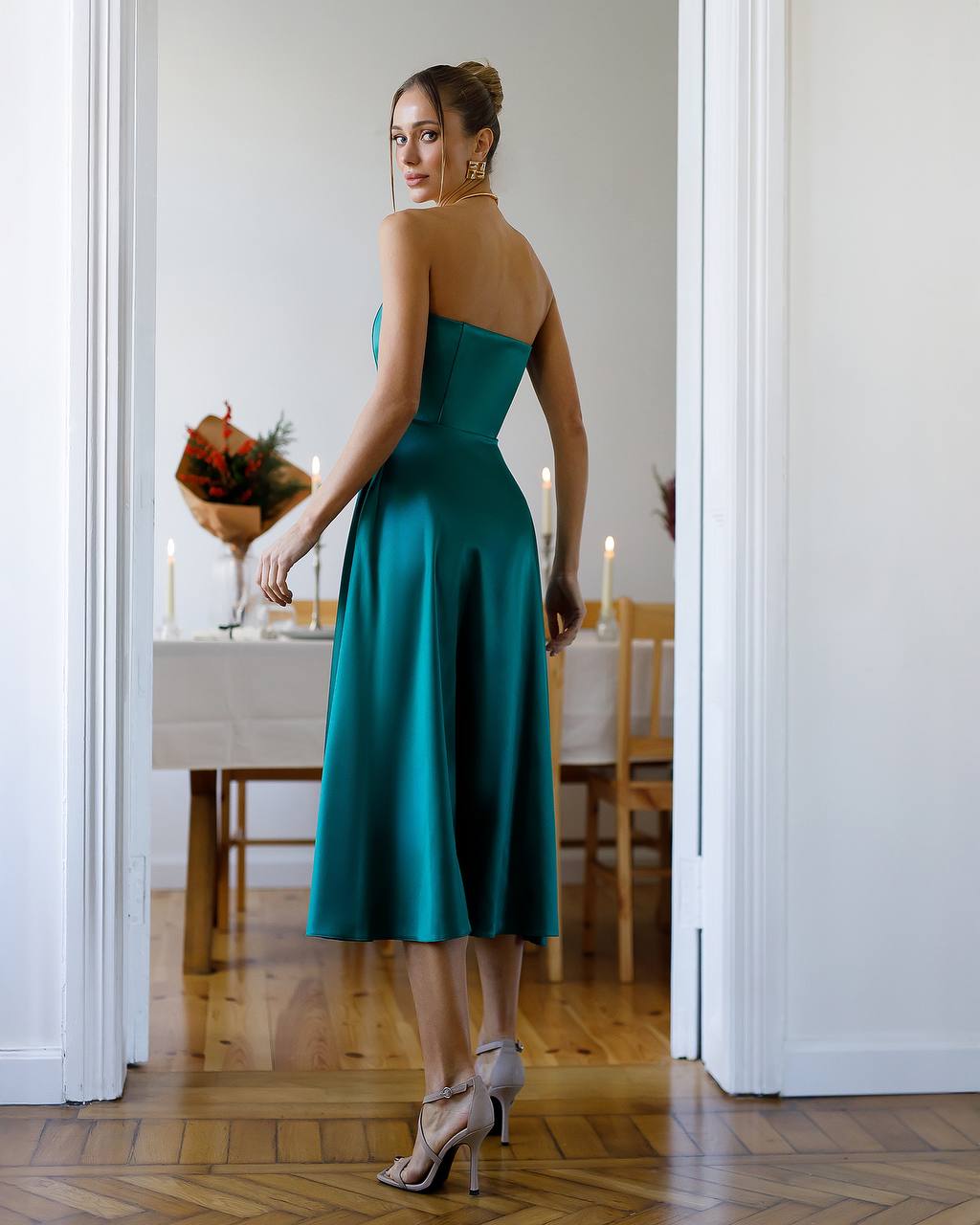 Elegant Royal Satin Dress with Corset and Skirt