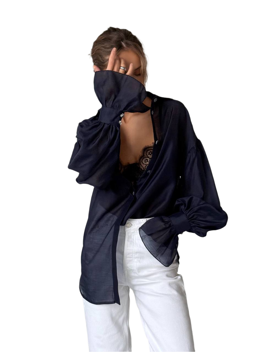 Loose Fit Navy Blue Shirt for Women One Size