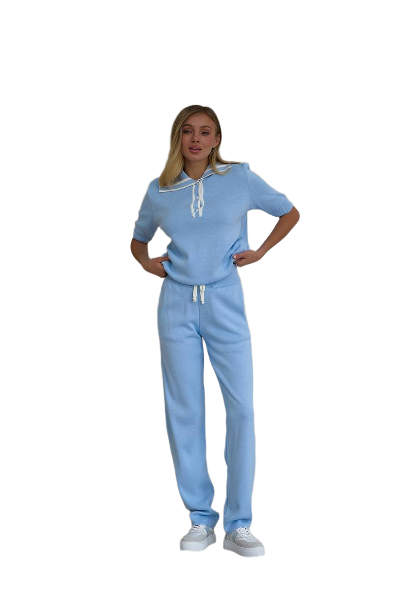 Lux Quality Women's Light Blue Suit Set with Knit Pants and Top