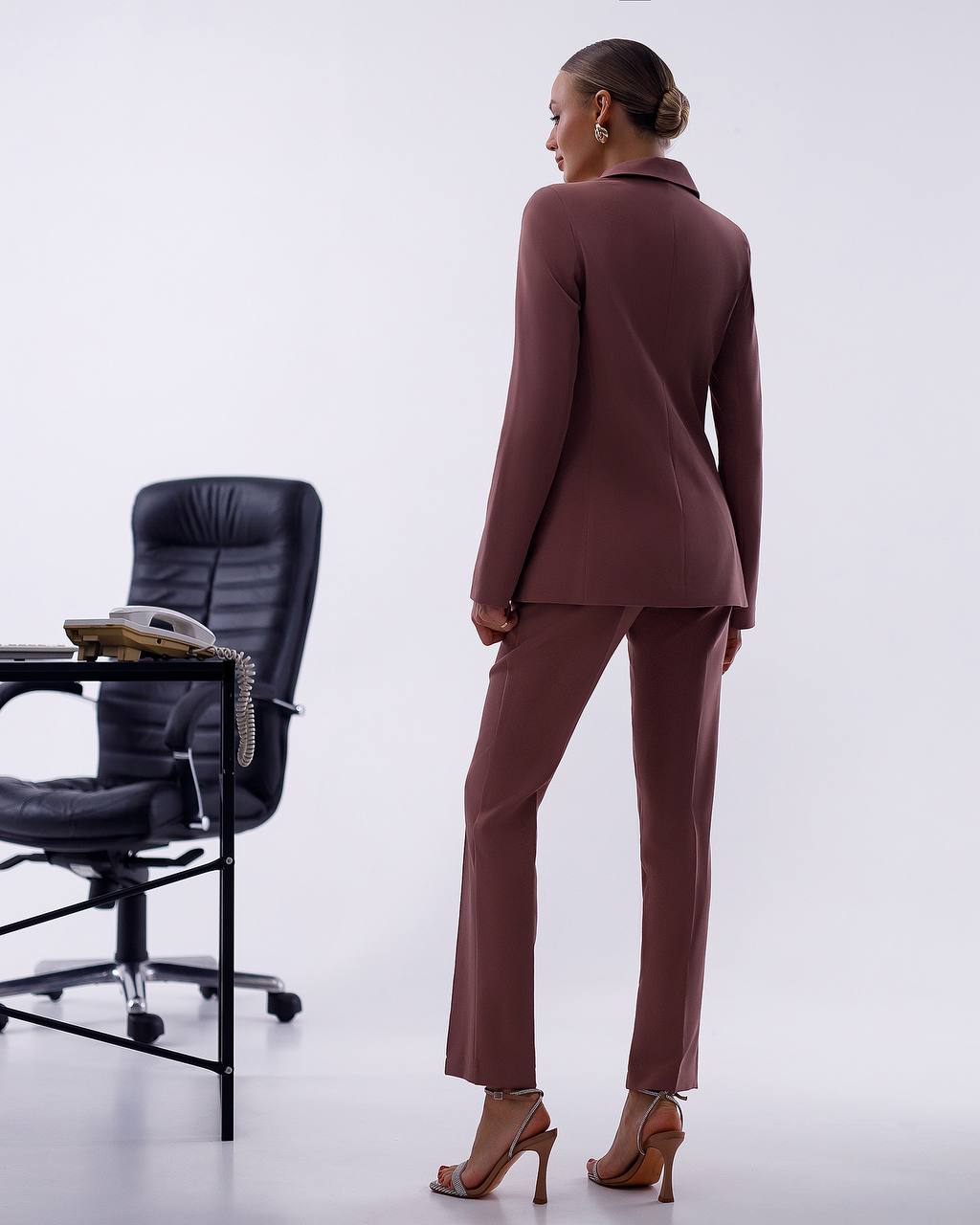 Brown Women Jacket Pants Suit Pantsuit Chic Oficial interview Elegant Cocktail Prom Graduation