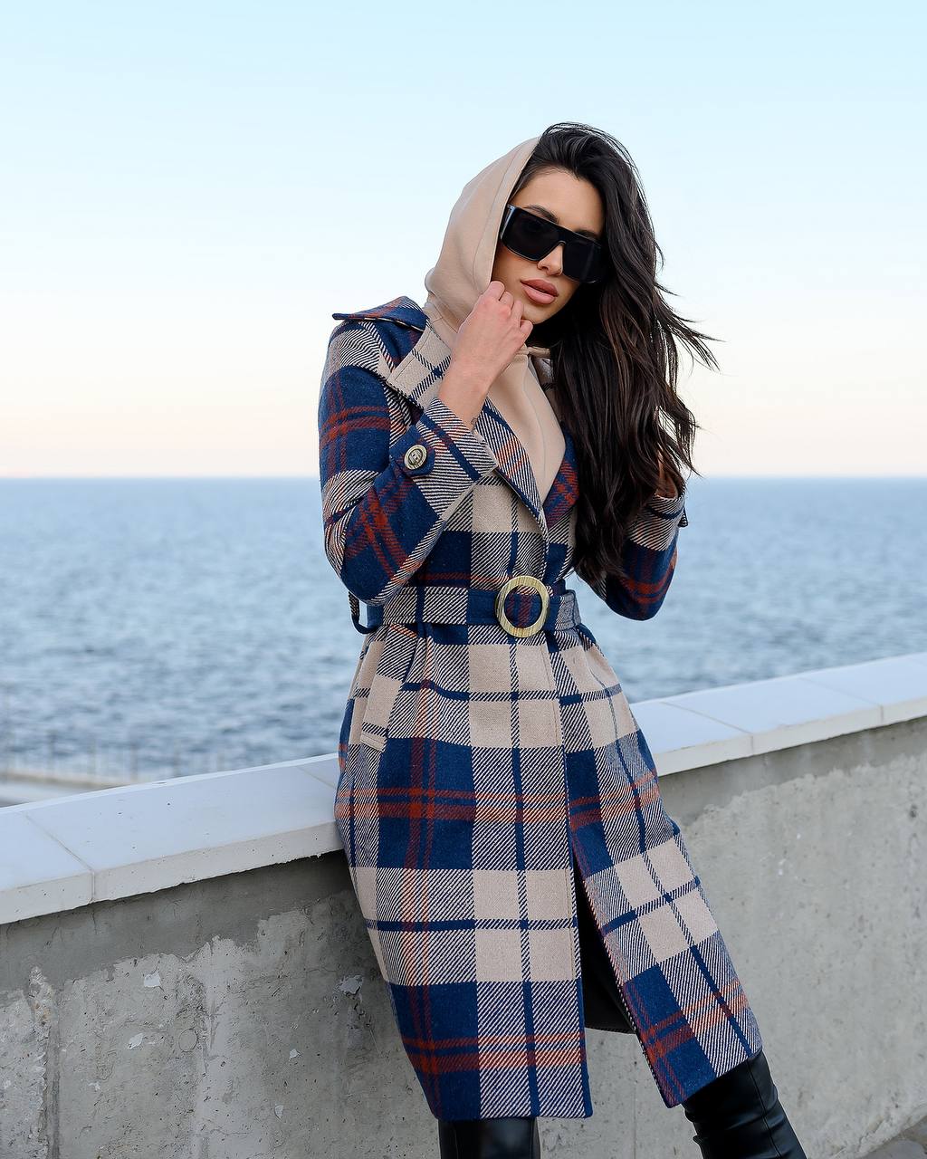 Womens Long Blue Plaid Turkish Coat