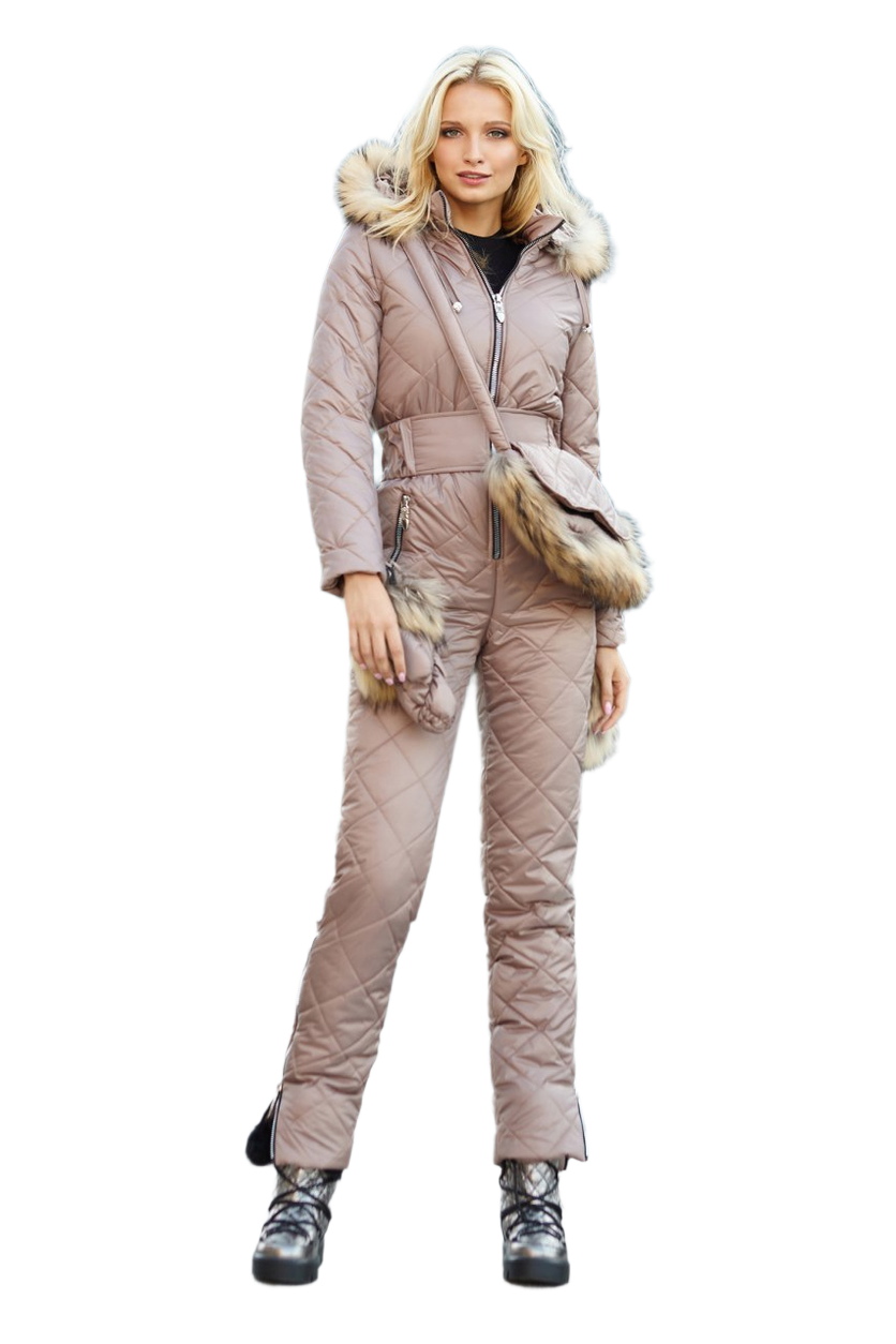 Luxury Winter Women's Ski Jumpsuit with Natural Raccoon Fur Trim