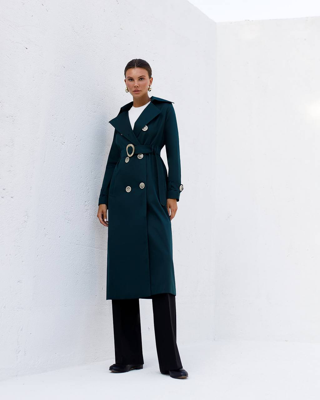 Stylish Cotton Trench Coat for Women with Pockets and Belt Slim Fit Outerwear