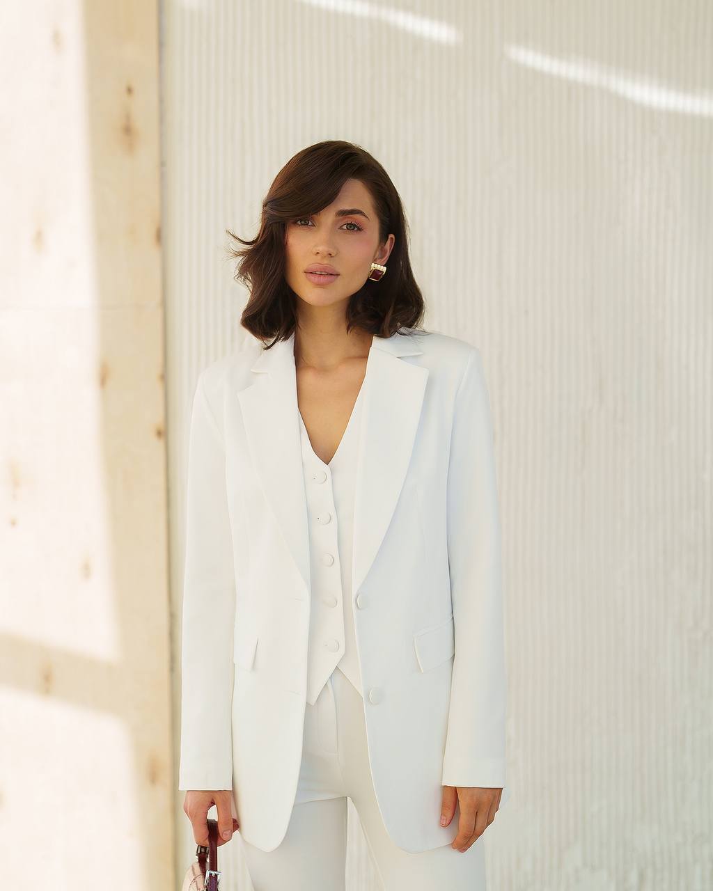 Womens Three-Piece Suit with Vest Diagonal Suit Crepe