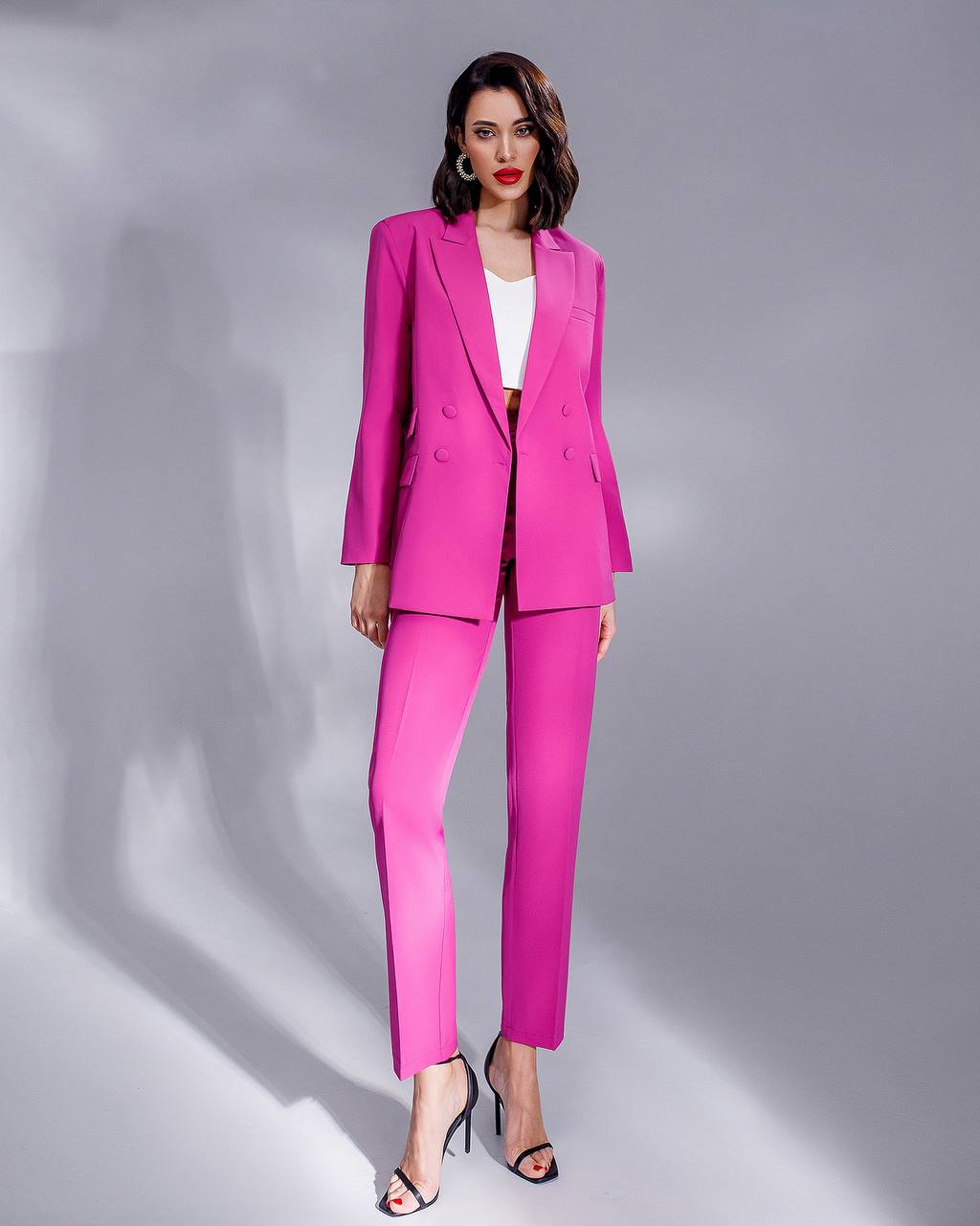 Luxury Diagonal Crepe Women's Suit in Violet with Tailored Jacket and Pants