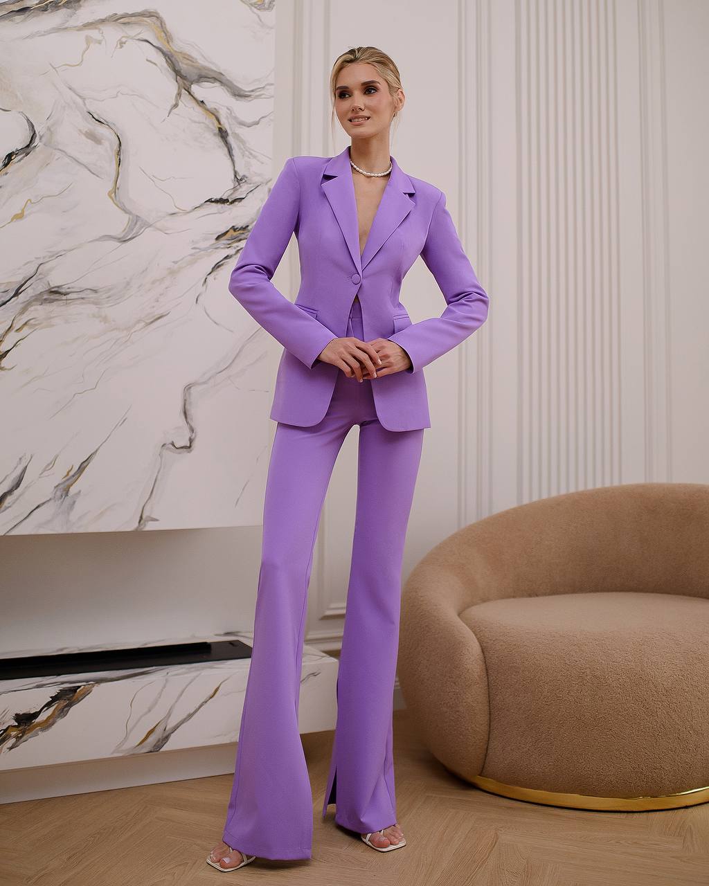 Premium Diagonal Suit Crepe Women Blazer and Trousers Set