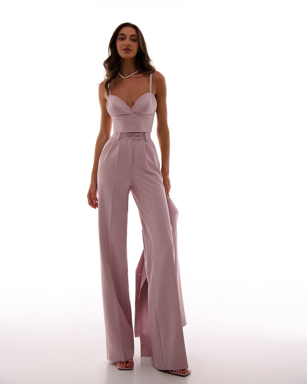 Pink Prom Bridal Wedding Cocktail Graduation Three Piece Womens Suit Jacket Top Trousers Elegant Business Outfit Pantsuit Palazzo Pants