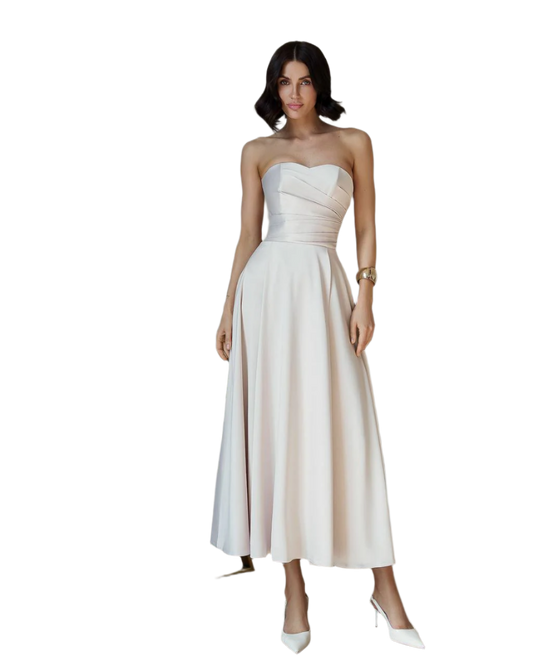 Elegant Premium Dense Satin Strapless Midi Dress for Women